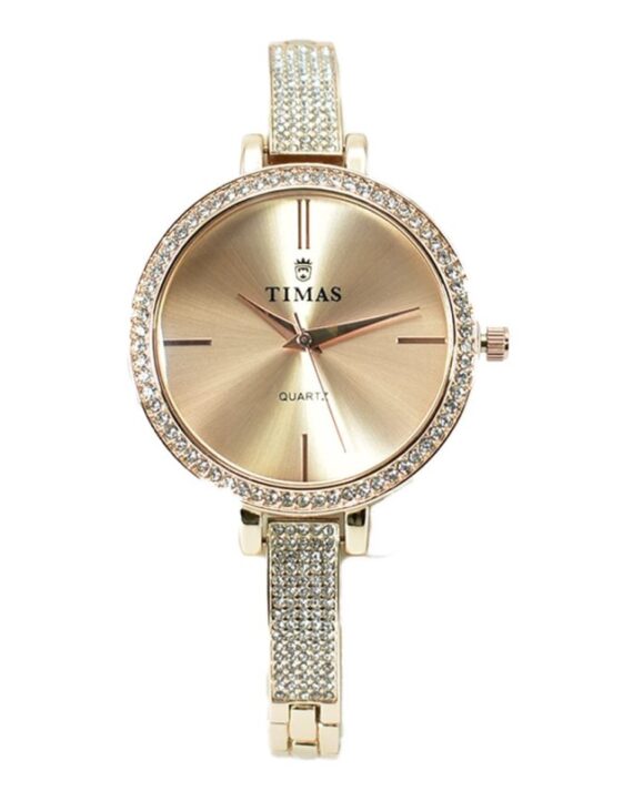 Timas Women's Watch – Rose Gold with Crystal Bezel and Band